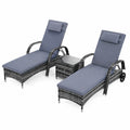 2er Set Gartenliege mit Beistelltisch aus Polyrattan Grau