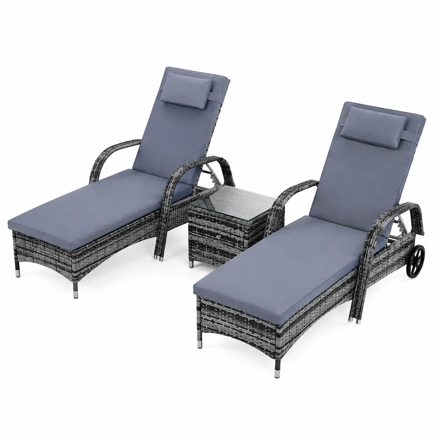 2er Set Gartenliege mit Beistelltisch aus Polyrattan Grau