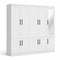 Kleiderschrank mit Spiegel 6 Türen Weiß MDF