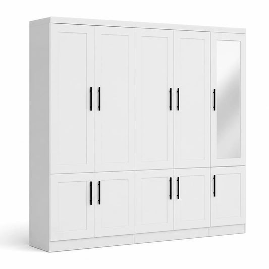 Kleiderschrank mit Spiegel 6 Türen Weiß MDF
