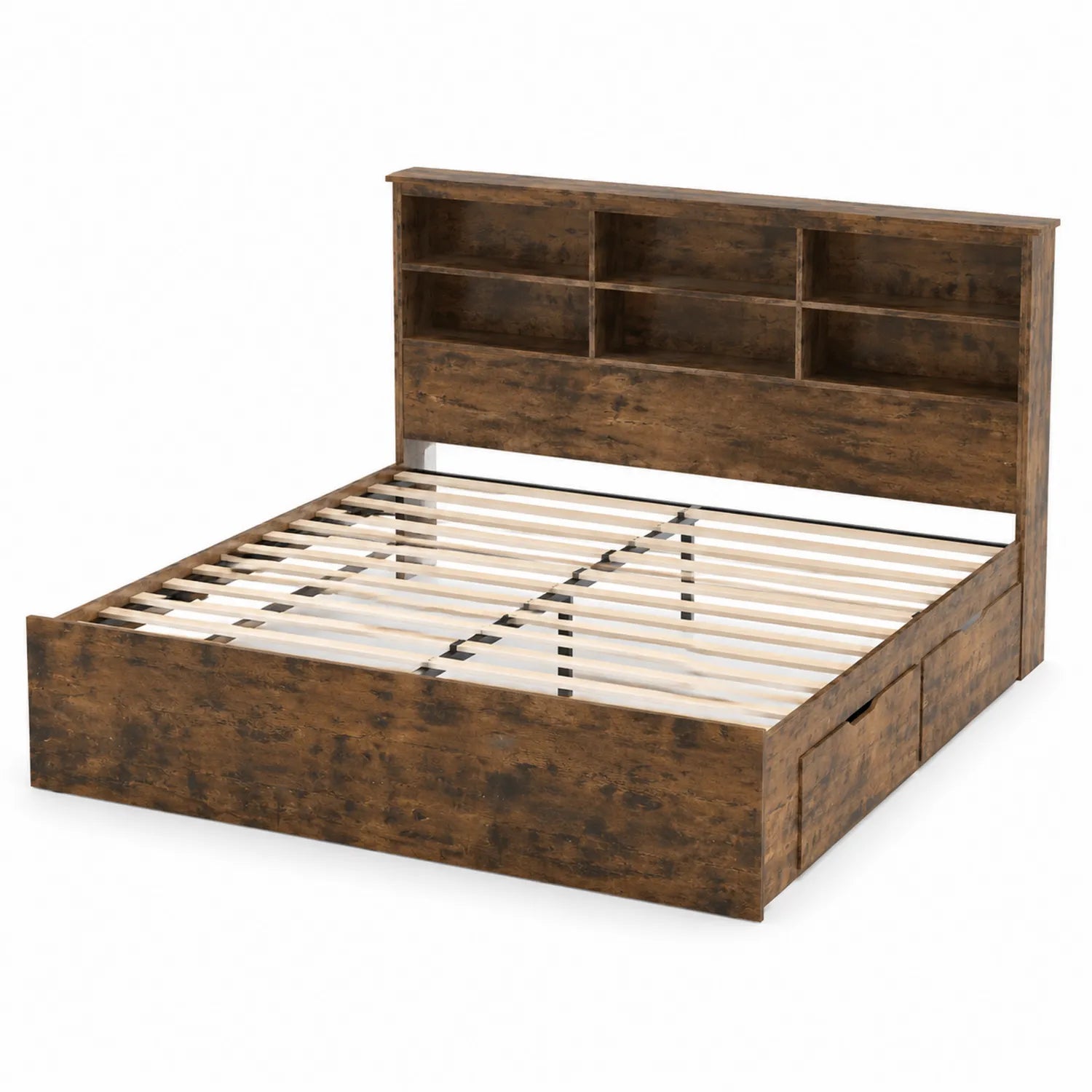 Doppelbett mit Regal und Schubladen aus MDF in Braun 200x160cm