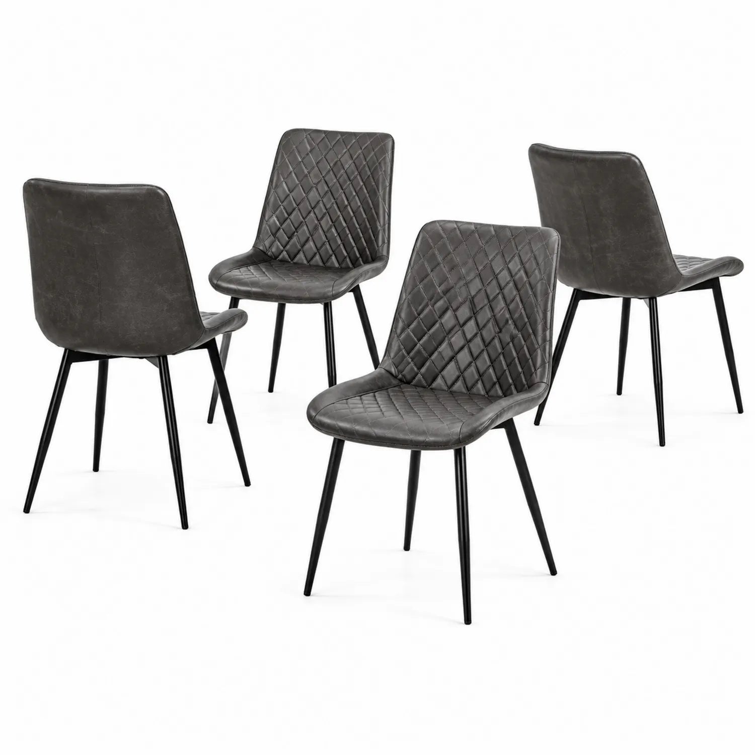 Esszimmerstuhl Set 4er Kunstleder Dunkelgrau Metall